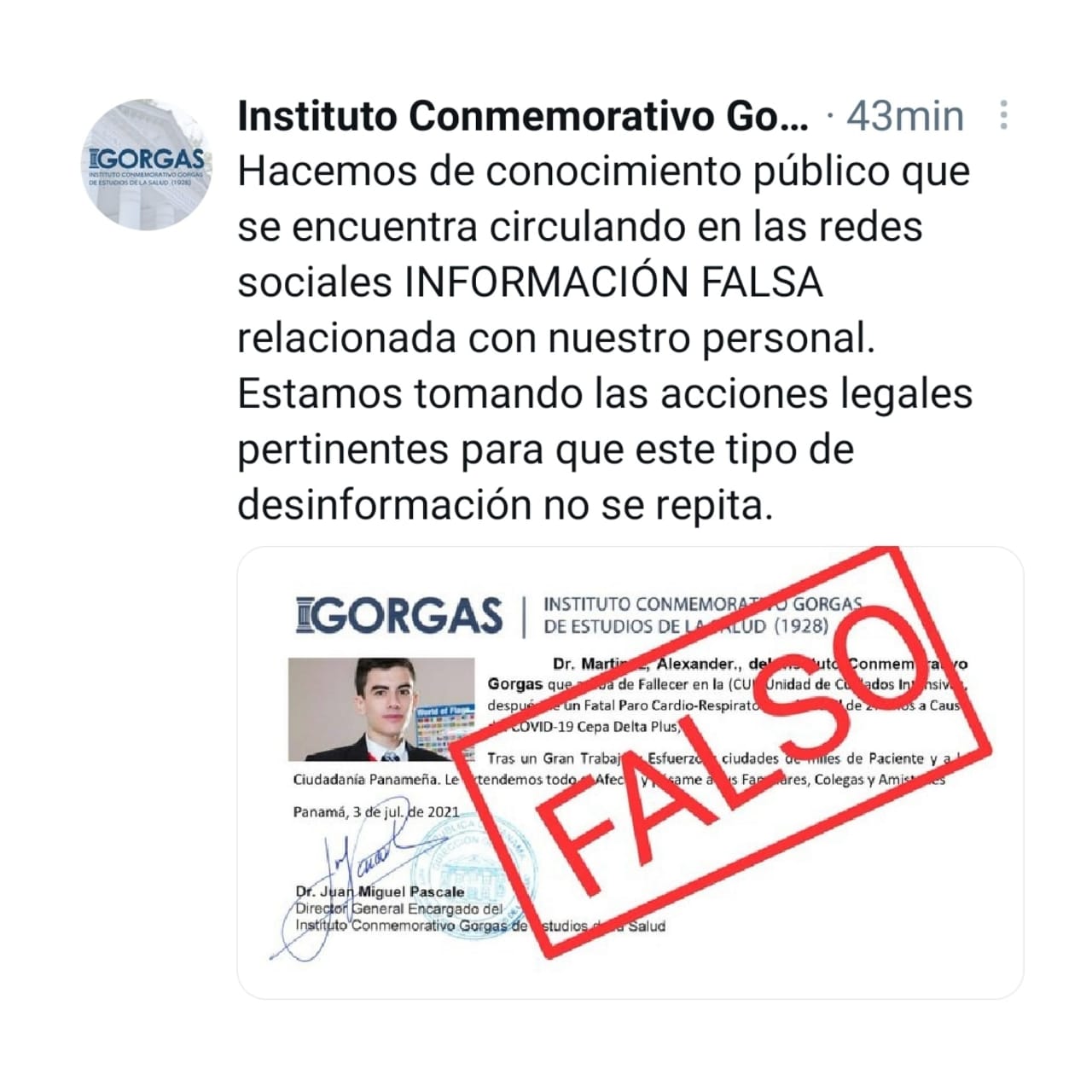 information falsa instituto gorgas panama